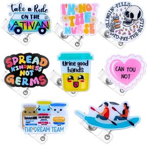 8 PC Cute Funny Badge Reel ID Card Name Tag Retractable Clip Reels Dumpster Fire This is Fine Meme Sassy for Nurse Nurses Teacher Student Medical RN Work Office Bulk Lanyard Accessories Gifts