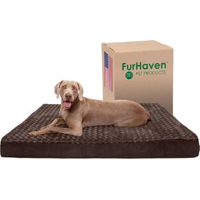 Furhaven Cooling Gel Dog Bed for Large Dogs w/ Removable Washable Cover, For Dogs Up to 125 lbs - Ultra Plush Faux Fur & Suede Mattress - Chocolate, Jumbo Plus/XXL