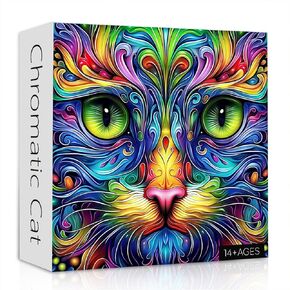 Cat Puzzles for Adults 1000 Pieces, Fantasy Animal Kitten Abstract Art Puzzle, Colorful Funny Cat Puzzle Kitty, Impossible Hard Challenge Jigsaw Puzzle for Adults