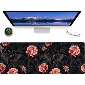 Colorful Ghost and Floral Gaming Mouse Pad – 12x31.5in Non-Slip Rubber Desk Mat with Cute Halloween Design – Large Extended Mouse Pad for Office Home – Deskmat Gifts for Gothic Spooky Decor