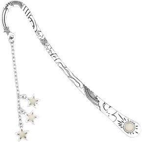 Mabor Moon and Stars Bookmark Luminous, Glow in The Dark Butterfly Bookmark, Fantasy Luminous Cool Bookmark Gifts for Book Reading Lovers for Women Girls Silver Stars