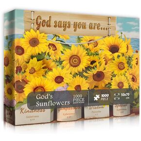 Sunflower Puzzles for Adults 1000 Pieces, Christian Religious Bible Floral Puzzles, Inspirational Christian Catholic Jigsaw Puzzles Scripture