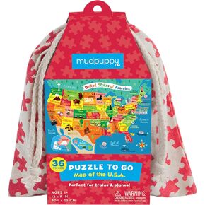 Mudpuppy Map of The U.S.A. to Go Puzzle, 36 Pieces, Ages 3+, Convenient Travel-Friendly Bag, Made with Safe, Non-Toxic Materials