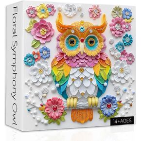 Flower Owl Puzzles for Adults 1000 Pieces, Colorful Nature Bird Jigsaw Puzzles, Crystal Floral Owl Puzzle as Animal Decor