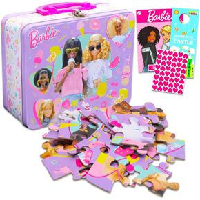 Barbie Tin Lunch Box Bundle - Barbie Lunchbox مع Barbie Puzzle 48 قطعة للأطفال بالإضافة إلى الوشم ، الملصقات ، المزيد | تم تعيين اللوازم المدرسية Barbie للفتيات