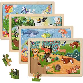 Puzzles for Kids Ages 4-6, Wooden Puzzles for Toddlers, 4 Packs 24 PCS Thickened Sea and Animal Puzzle Toys, Preschool Educational Puzzle Toys for Boys and Girls 3 4 5 6 Years Old