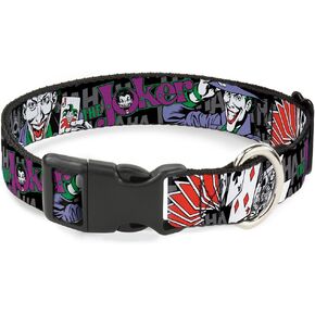 Buckle-Down Dog Collar Plastic Clip The Joker Pose Cards Hahahaha Black Gray 16 to 23 Inches 1.5 Inch Wide