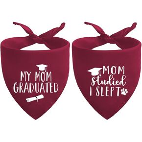 2025 Maroon Graduation Dog Bandanas Puppy Scarf - My Mom Graduated Dog Outfits - 2 Pcs Adjustable Triangle Double-Layer Reversible Pet Bandanas for Small Medium Large Dogs