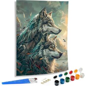 SKRYUIE Paint by Numbers Kit for Adults Beginner Wolf, Acrylic Animals Oil Painting by Numbers Kits with PaintBrushes Paintwork Art Crafts Canvas for Home Decor 16x20 inch c7