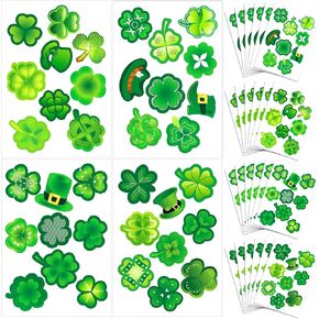 216pcs St.Patrick's Day Stickers, Green Shamrock Four-leaf Clover Leprechaun Hat Self-Adhesive Stickers, for St. Patrick's Day Party Favor Cards Envelopes Scrapbooking Presents Labels Decoration