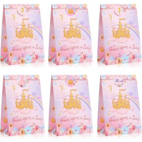 Outus 16 Pcs Princess Party Favor Bags Pink Paper Princess Goodie Candy Gift Bags Castle Treat Once Upon a Time Decorations with Stickers for Birthday Baby Shower Party Supplies
