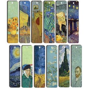 Creanoso Van Gogh Bookmarks (12-Pack) - Starry Night, Sunflowers, Irises Art Paintings Bookmarker - High-Grade Water-Resistant Coated Material - Stocking Stuffers for Men and Women