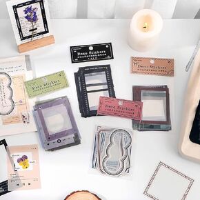 DREMISI 60Pcs PET Decorative Stickers Assorted Vintage Frame Stickers Retro Film Strip Music Player Art Aesthetics Stickers for Scrapbooking Album Journal Planner Notebook Diaries DIY Craft Phone Case