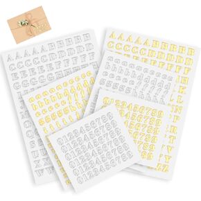 6 Sheets Alphabet Number Stickers, 0.12inch/3mm Gold Silver Mini Letter and Number Stickers, Glitter Alloy Self Adhesive Letters Stickers for Epoxy Resin Casting Decoration DIY Crafts Scrapbook