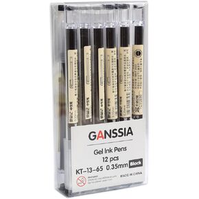 0.35mm Gel Ink pen Black Ink Extra-fine Gel Ink Pens Ballpoint pen Office School Stationery Supply Pack of 12 Pcs