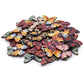50pcs Wooden Mixed Color Butterfly Shape Buttons - Ideal for Handmade Clothing, Sewing, Scrapbooking, and DIY Crafts