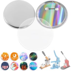 BEAMNOVA 100 Sets of 75mm / 2.95 in (Approx. 3 inch) Metal Button Parts Supplies Reflective Back for Button Maker Machine Round Pin Maker, Every Set Includes Metal Top, Metal Clip Bottom, Plastic Film