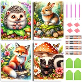 4 Pack Animal Diamond Art Kits for Adults- Cute Animals Diamond Painting Kits for Beginners, 5D DIY Round Full Drill Fox Gem Art for Adults, Paint by Diamonds Pictures DIY Crafts Kits 9.8x13.7inch