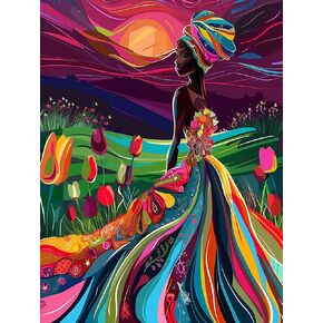 SKRYUIE 5D African Women Diamond Painting Kits - DIY Diamond Art Kits for Adults African Americans, Full Round Drill - Crystal Cross Stitch - Adults Craft for Wall & Office Decor - 12x16 Inch q14