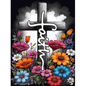 ekuxom Cross Diamond Art Kits للبالغين ، وأطقم الطلاء بالفن الديني الماس ، جولة كاملة عن الحفر الكاملة مسيحية الماس أطقم جدار ديكور هدية 12x16inch in Kuwait