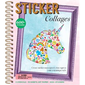 Mrs. Grossman's Sticker Collages Activity Book with Over 600+ Stickers, 5 Stencils, 15 Sheets of Art Paper Backgrounds - Perforated Pages in Hardcover Book with Wire Binding - for Kids and Adults