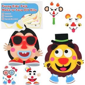 Funny Make a Face Felt DIY Kits for Kids, Reusable Stickers with Velcro, Mix and Match Animals Felt Toys, Montessori Preschool Busy Board Gifts for Toddlers Boys Girls, 2 Face Boards+6 Sets Expression