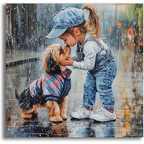 VAIIEYO 5D DIY Diamond Art Kits for Adults Dog, Diamond Art Girl Kiss, Diamond Painting Kits Full Drill Round Rhinestone Craft Canvas for Home Wall Decor Gift 14x14 inch