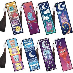 8 Pack Diamond Painting Bookmarks - Flowers, Art Bookmark Kit with Tassel, Resin, Rhinestone, Leather for Adults DIY Beginner