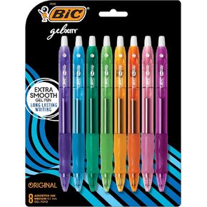 BIC Gelocity Original Assorted Fashion Colors Gel Pens, Medium Point (0.7mm), 8-Count Pack, Retractable Gel Pens With Comfortable Grip