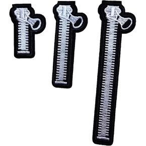 3Pcs Zipper Pattern Iron On Sew on Patch, Slide Fastener Emblem Decorative Fabric Embroidered Patch for Clothes Bags Jacket Jeans Dress Backpacks