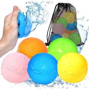 UCIDCI 15 Pcs Water Balloons Reusable Quick Fill - Self Sealing Silicone Water Ball for Kids with Mesh Bag, Summer Fun Water Toys for Outdoor Activities, Summer Party, Water Park, Family Game