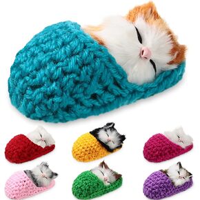 7 Pieces Sleeping Cats Opening Eyes Cats Doll Fluffy Mini Kittens with Meows Sounds Sleeping Kitten Toy Decors Graduation Gifts for Home Table Car Decor Kids (Sleeping Cats)
