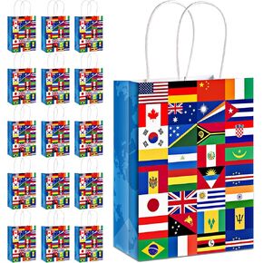16 Pack International Flag Bags World Flag Gift Bags for Opening Sports Events Celebration Goodie Candy Party Favors Decoration Supplies