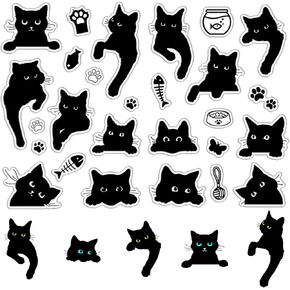 CRASPIRE 2Pcs Black Cats Clear Rubber Stamps Cartoon Fish Fish Bone Cute Kitty Reusable Transparent Silicone Stamp Seals Vintage for Journaling Card Making Decor DIY Scrapbooking Supplies Crafting