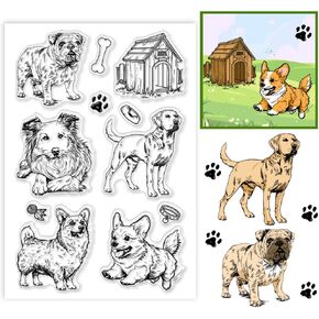 PH PandaHall Cute Puppy Dog Clear Stamp, Transparent Animals Rubber Stamp for Card Making, Scrapbooking, Gift Tags