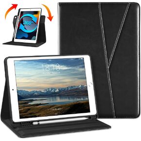 DTTO Rotating Case for iPad 9th/8th/7th Generation 10.2 Inch 2021/2020/2019, 360 Degree Swiveling Premium Leather Folio Stand Cover with Pencil Holder - Auto Wake/Sleep and Hand Strap, Ice Blue