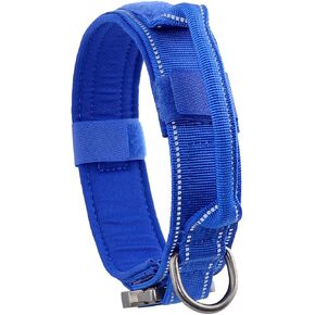 Tactical Dog Collar Heavy Duty Dog Collar with Metal Buckle and Control Handle for Medium Large Dogs Training (Bright Blue, X-Large (Pack of 1))