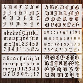 Outus 8 Pieces Letter Stencils Old English Reusable Plastic Calligraphy Letter Numerals Craft Stencils Gothic Font Alphabet Number Templates for Writing Drawing Painting DIY Crafts Scrapbook Journal