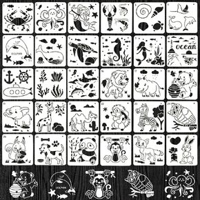 30 Pieces Baby Shower Stencils for Painting Cute Onesie Stencil Reusabl Painting Stencils, Small Animals Stencils Template for Onesies Bodysuit Bags Shirts Shoes Bibs Clothes (Ocean Land Animal)