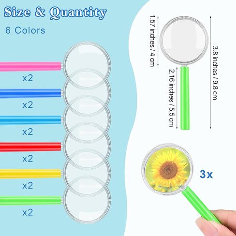 Aodaer 12 Pack Plastic Magnifying Glasses 3X Handheld Magnifying Glasses 6 Color Reading Magnifiers for Home School Science Observation in Saudi Arabia