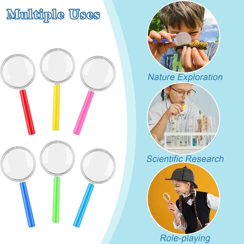 Aodaer 12 Pack Plastic Magnifying Glasses 3X Handheld Magnifying Glasses 6 Color Reading Magnifiers for Home School Science Observation in Saudi Arabia