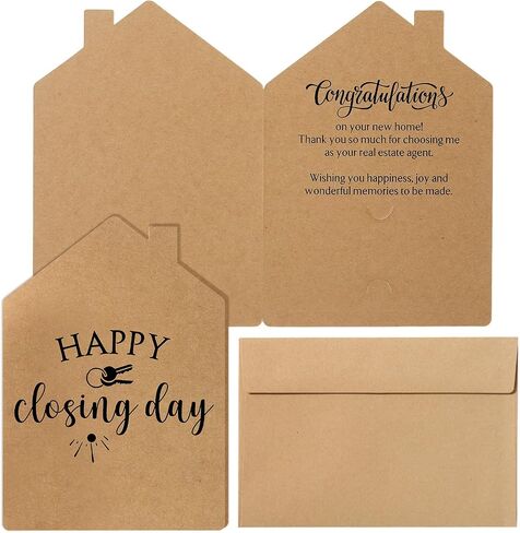 25 Sets Real Estate New Home Congratulations Cards Thank You New House Shaped Gift Cards with Envelope Closing Gifts for Home Buyers Real Estate Agent Favors(White) in Kuwait