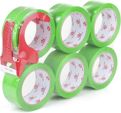 BOMEI PACK Heavy Duty Colored Packing Tape with Dispenser 1.88 Inch x 60 Yards (Green) 6 Rolls, 2.4 mil Industrial Grade Packaging Tape for Shipping, Moving, Mailing & Storage in Saudi Arabia