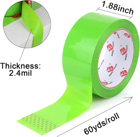 BOMEI PACK Heavy Duty Colored Packing Tape with Dispenser 1.88 Inch x 60 Yards (Green) 6 Rolls, 2.4 mil Industrial Grade Packaging Tape for Shipping, Moving, Mailing & Storage in Saudi Arabia