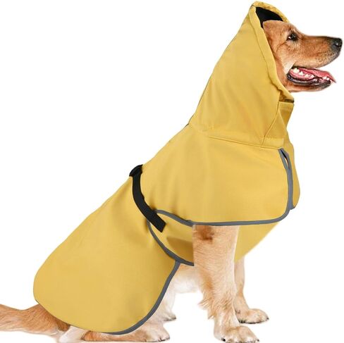 DELIFUR Large Dog Raincoat Waterproof - Adjustable Dog Poncho Raincoat Lightweight Rain Jacket with Soft Lining for Medium Large Dog Yellow (Large) in Saudi Arabia