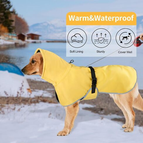 DELIFUR Large Dog Raincoat Waterproof - Adjustable Dog Poncho Raincoat Lightweight Rain Jacket with Soft Lining for Medium Large Dog Yellow (Large) in Saudi Arabia