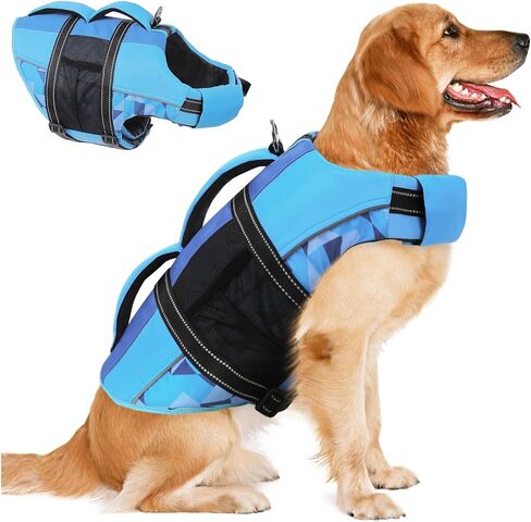 ASENKU Dog Life Jacket with Reflective Stripes, Adjustable High Flotation Dog Safety Vest, Ripstop Pet Lifesaver for Swimming Boating, Lightweight Pet Life Preserver for Medium Dogs (Blue, M) in Saudi Arabia