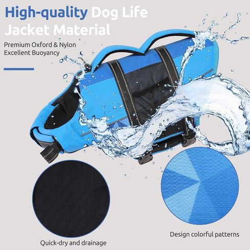 ASENKU Dog Life Jacket with Reflective Stripes, Adjustable High Flotation Dog Safety Vest, Ripstop Pet Lifesaver for Swimming Boating, Lightweight Pet Life Preserver for Medium Dogs (Blue, M) in Saudi Arabia