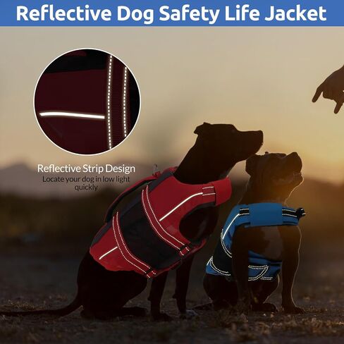 ASENKU Dog Life Jacket with Reflective Stripes, Adjustable High Flotation Dog Safety Vest, Ripstop Pet Lifesaver for Swimming Boating, Lightweight Pet Life Preserver for Medium Dogs (Blue, M) in Saudi Arabia