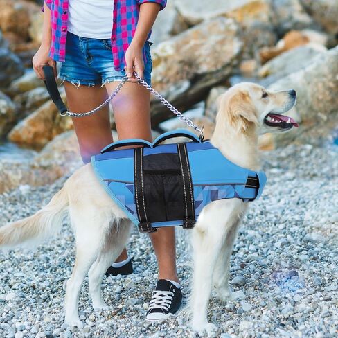 ASENKU Dog Life Jacket with Reflective Stripes, Adjustable High Flotation Dog Safety Vest, Ripstop Pet Lifesaver for Swimming Boating, Lightweight Pet Life Preserver for Medium Dogs (Blue, M) in Saudi Arabia